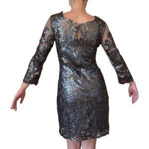 Long Sleeve Sequined Mini Dress with Sheer Accents and Tank Slip